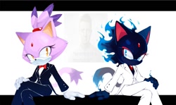 Size: 1203x717 | Tagged: safe, artist:drawchill_s, blaze the cat, prototype blaze, sitting, suit