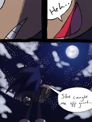 Size: 1302x1736 | Tagged: safe, artist:kurobart64, artist:superguy551, sonic the hedgehog, comic:birthday comic (superguy551), 2025, collaboration, comic, english text, from behind, looking up, male, moon, nighttime, outdoors, solo, speech bubble, standing, star (sky)