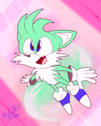 Size: 383x475 | Tagged: safe, artist:rustybcat, miles "tails" prower, fox, artist signature, blue shoes, color swap, male, simple background, solo