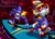 Size: 2048x1476 | Tagged: safe, artist:thespeedguy1991, mecha sonic, robotnik, sonic the hedgehog, hedgehog, human, sonic cd, 2026, abstract background, alternate universe, classic robotnik, classic sonic, classic sonic (universe), clenched fists, clouds, eggmobile, fire, flame, frown, gloves, lineless, loop, male, outdoors, red sky, robot, running, shoes, smile, socks, stardust speedway, treads, trio