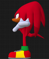 Size: 712x859 | Tagged: safe, artist:tailbiscuits, knuckles the echidna, echidna, 2025, 3d, dark skin, frown, gloves, male, redesign, shoes, side view, solo, standing, t-pose