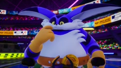 Size: 1920x1080 | Tagged: safe, artist:tailbiscuits, big the cat, cat, 2025, 3d, :3, car, cheek fluff, chest fluff, gloves, looking at viewer, male, mod, redesign, screencap, solo, sonic racing crossworlds, steering wheel, vehicle, yellow sclera