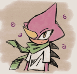 Size: 1172x1124 | Tagged: safe, artist:aleespace-art, espio the chameleon, 2026, animated, chameleon, clothes, frown, gif, looking offscreen, male, scarf, shirt, sketch, solo, swirl