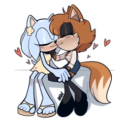 Size: 2000x2000 | Tagged: safe, artist:frogletcomics, oc, oc:honeydew the hedgehog, oc:lilac the fox, fox, hedgehog, 2022, blushing, clothes, cute, dress, duo, eyelashes, eyes closed, eyeshadow, female, heart, holding each other, holding hands, kiss, lesbian, oc x oc, ocbetes, sandals, seashell, shipping, shirt, shoes, simple background, sitting, skirt, smile, white background