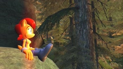 Size: 1920x1080 | Tagged: safe, artist:micktrap397, sally acorn, chipmunk, 2020, 3d, daytime, female, forest, garry's mod, gmod, looking offscreen, nature, outdoors, plant, ringblader, rock, sitting, solo, tree