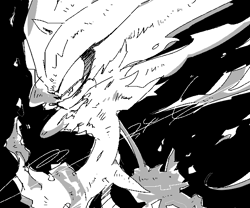 Size: 600x500 | Tagged: safe, artist:34_6, silver the hedgehog, 2026, black background, greyscale, lidded eyes, male, monochrome, signature, simple background, solo, standing