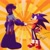 Size: 2048x2048 | Tagged: safe, artist:superguy551, sonic the hedgehog, 2023, crossover, duo, handshake, looking at each other, looking at them, male, mega man, mega man (series), signature, smile, standing