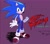 Size: 1900x1680 | Tagged: safe, artist:superguy551, sonic the hedgehog, 2023, clenched fist, english text, looking at viewer, purple background, scott pilgrim (series), simple background, smile, solo, standing