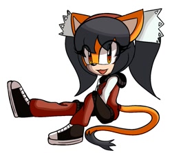 Size: 951x847 | Tagged: safe, artist:smileborea, honey the cat, alternate outfit, converse, female, hoodie, sitting, solo