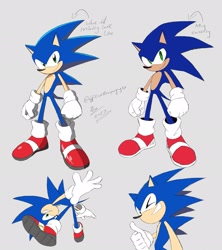Size: 1815x2048 | Tagged: safe, artist:superguy551, sonic the hedgehog, 2023, english text, grey background, grin, looking at viewer, male, simple background, smile, solo, standing, thumbs up, wink