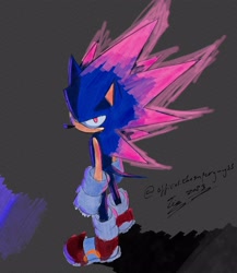 Size: 2600x3000 | Tagged: safe, artist:superguy551, sonic the hedgehog, 2023, from above, grey background, looking at viewer, male, simple background, solo, standing
