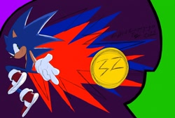 Size: 2048x1377 | Tagged: safe, artist:superguy551, sonic the hedgehog, 2023, anniversary, purple background, simple background, smile, solo