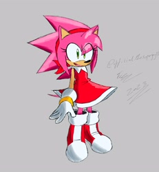 Size: 3700x4000 | Tagged: safe, artist:superguy551, amy rose, 2023, amy's halterneck dress, classic amy, classic sonic (universe), female, fusion, fusion:amy, grey background, simple background, smile, solo, standing