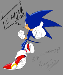 Size: 2600x3100 | Tagged: safe, artist:superguy551, sonic the hedgehog, 2023, english text, grey background, grin, looking at viewer, male, simple background, smile, solo, speech bubble