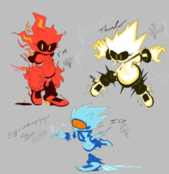 Size: 3500x3600 | Tagged: safe, artist:superguy551, oc, oc:passion the tenrec, tenrec, 2023, electricity, female, fire, grey background, ice, oc only, simple background, solo, standing