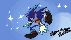 Size: 685x384 | Tagged: safe, artist:superguy551, sonic the hedgehog, sonic frontiers, 2022, redraw, signature, solo, sparkles