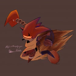 Size: 2048x2048 | Tagged: safe, artist:superguy551, mecha sonic, 2022, brown background, robot, scrapnik island, signature, simple background, solo