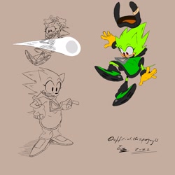 Size: 2048x2048 | Tagged: safe, artist:superguy551, oc, oc:passion the tenrec, tenrec, 2022, arms up, brown background, falling, female, grin, oc only, sharp teeth, simple background, sketch, smile, solo, standing