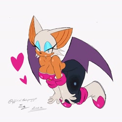 Size: 2048x2048 | Tagged: safe, artist:superguy551, rouge the bat, 2022, breasts, cleavage, female, heart, looking at viewer, simple background, smile, solo, white background