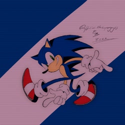 Size: 2048x2048 | Tagged: safe, artist:superguy551, sonic the hedgehog, sonic adventure, 2022, adventure pose, fingergun, grin, looking at viewer, smile, solo, standing