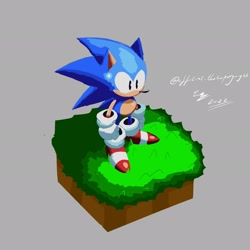 Size: 2048x2048 | Tagged: safe, artist:superguy551, sonic the hedgehog, sonic mania, 2022, classic sonic, classic sonic (universe), clenched fists, grass, grey background, simple background, solo, standing