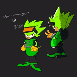 Size: 2048x2048 | Tagged: safe, artist:superguy551, oc, oc:passion the tenrec, tenrec, 2022, female, goggles, goggles on head, grey background, hand in pocket, hood, hood down, oc only, simple background, smile, solo, v sign