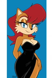 Size: 821x1200 | Tagged: safe, artist:dragonboy618, sally acorn, chipmunk, black dress, female, gown, hand on hip, looking at viewer, smile, solo