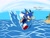 Size: 2048x1536 | Tagged: safe, artist:superguy551, sonic the hedgehog, hedgehog, 2021, arms out, classic sonic, classic sonic (universe), daytime, looking ahead, looking offscreen, male, outdoors, running, solo, splash, water