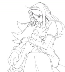 Size: 1195x1316 | Tagged: safe, artist:brushteethjaxx, maria robotnik, shadow the hedgehog, human, 2026, duo, eyes closed, female, greyscale, hand on another's head, male, monochrome, simple background, sitting, sketch, white background