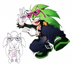 Size: 2264x2081 | Tagged: safe, artist:_gott0008, scourge the hedgehog, 2026, male, pants, sharp teeth, simple background, solo, tongue out, white background