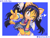 Size: 2200x1650 | Tagged: safe, artist:wolnoart, honey the cat, cat, blue background, blushing, female, heart, looking at viewer, reaching towards the viewer, simple background, smile, smiling at viewer, solo, v sign, wink, winking at viewer