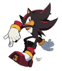 Size: 1967x2250 | Tagged: safe, artist:thomas_rsvd, shadow the hedgehog, hedgehog, 2024, frown, looking at viewer, male, simple background, solo, white background