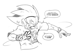 Size: 1170x814 | Tagged: safe, artist:thomas_rsvd, sonic man, sonic the hedgehog, human, sonic the hedgehog (2006), 2024, blood, english text, greyscale, male, monochrome, simple background, solo, speech bubble, white background