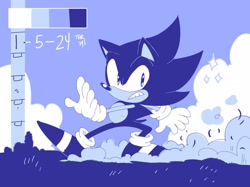 Size: 1919x1438 | Tagged: safe, artist:thomas_rsvd, sonic the hedgehog, hedgehog, 2024, color palette, dust clouds, limited palette, male, outdoors, solo, standing