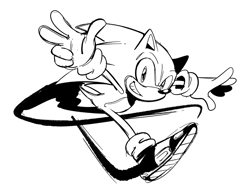 Size: 1098x858 | Tagged: safe, artist:thomas_rsvd, sonic the hedgehog, hedgehog, 2023, greyscale, grin, looking at viewer, male, monochrome, running, simple background, sketch, smile, solo, white background