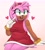 Size: 2342x2599 | Tagged: safe, artist:artkett1412, amy rose, hedgehog, blushing, female, gradient background, heart, looking offscreen, mouth open, open smile, sitting, smile, solo, watermark