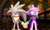 Size: 1280x772 | Tagged: safe, artist:cirs5sonic, artist:sab64, blaze the cat, silver the hedgehog, hedgehog, 3d, autumn, blaze x silver, blaze's tailcoat, blushing, car, clothes, daytime, dress, duo, female, holding hands, leaf, looking offscreen, male, park, road, shipping, shy, smile, source filmmaker, straight, sunset, tree