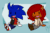 Size: 1300x848 | Tagged: safe, artist:melancholybat, sally acorn, sonic the hedgehog, chipmunk, hedgehog, 2017, abstract background, alternate universe, animated, chibi, clothes, duo, female, fully clothed, gif, jacket, male, meme, open mouth, open smile, pants, panty and stocking with garterbelt, sally x sonic, shipping, shirt, shoes, sitting, smile, straight, t-shirt, tongue
