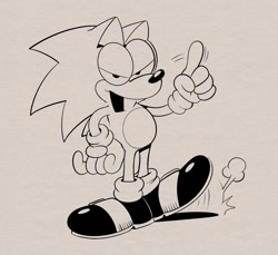 Size: 1266x1158 | Tagged: safe, artist:thomas_rsvd, sonic the hedgehog, 2022, fusion, fusion:sonic, garfield, greyscale, looking at viewer, male, monochrome, simple background, solo, standing, tapping foot