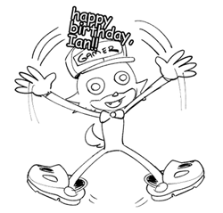 Size: 360x344 | Tagged: safe, artist:thomas_rsvd, ian jr, 2022, birthday, greyscale, jumping, monochrome, mouth open, simple background, smile, solo, white background
