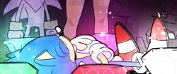 Size: 1158x487 | Tagged: safe, artist:thomas_rsvd, princess elise, silver the hedgehog, sonic the hedgehog, human, 31 days sonic, sonic the hedgehog (2006), 2022, chaos emerald, dead, eyes closed, group, hands on own chest, redraw, scene interpretation
