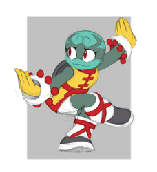 Size: 1280x1401 | Tagged: safe, artist:ultimatemaverickx, bunker the tortoise, 2026, colored sketch, female, fighting pose, flat colors, looking offscreen, pose, simple background, sketch, solo, tortoise