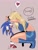 Size: 1149x1500 | Tagged: safe, artist:superguy551, sonic the hedgehog, human, 2026, against wall, commission, crossover, crossover shipping, crouching, duo, english text, female, grey background, heart, looking at each other, looking at them, male, metroid, mouth open, samus aran, simple background, smile, standing, straight