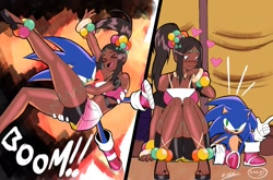 Size: 2279x1500 | Tagged: safe, artist:superguy551, sonic the hedgehog, human, 2026, carrying them, crossover shipping, duo, eyes closed, female, fire emblem, heart, looking at each other, looking at them, male, mouth open, shipping, sitting, smile, straight, timerra (fire emblem)