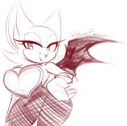 Size: 575x570 | Tagged: safe, artist:bumbl3_bunz, artist:hxneybunz_, rouge the bat, bat, female, posing, sketch, watermark