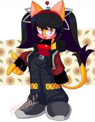 Size: 1578x2019 | Tagged: safe, artist:artangelo381341, honey the cat, cat, clothes, female, jacket, looking at viewer, pants, pose, solo, standing, tongue, tongue out