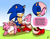 Size: 2184x1687 | Tagged: safe, artist:qqhoneydew_, amy rose, sonic the hedgehog, hedgehog, absurd res, alternate outfit, amy x sonic, barefoot, bondage, clothes, daytime, dialogue, duo, eye twitch, female, fetish, flower, foot fetish, laughing, lidded eyes, lying down, lying on front, male, outdoors, shipping, shoes off, shrunken pupils, signature, sitting, smile, smirk, speech bubble, straight