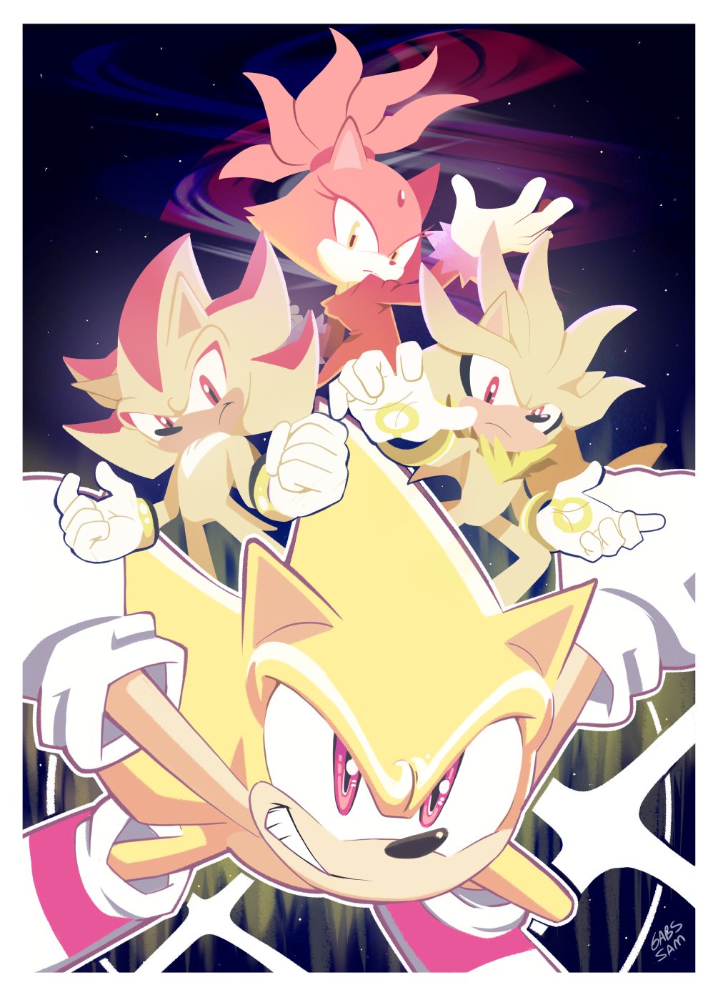 super sonic and super shadow and super silver and super knuckles