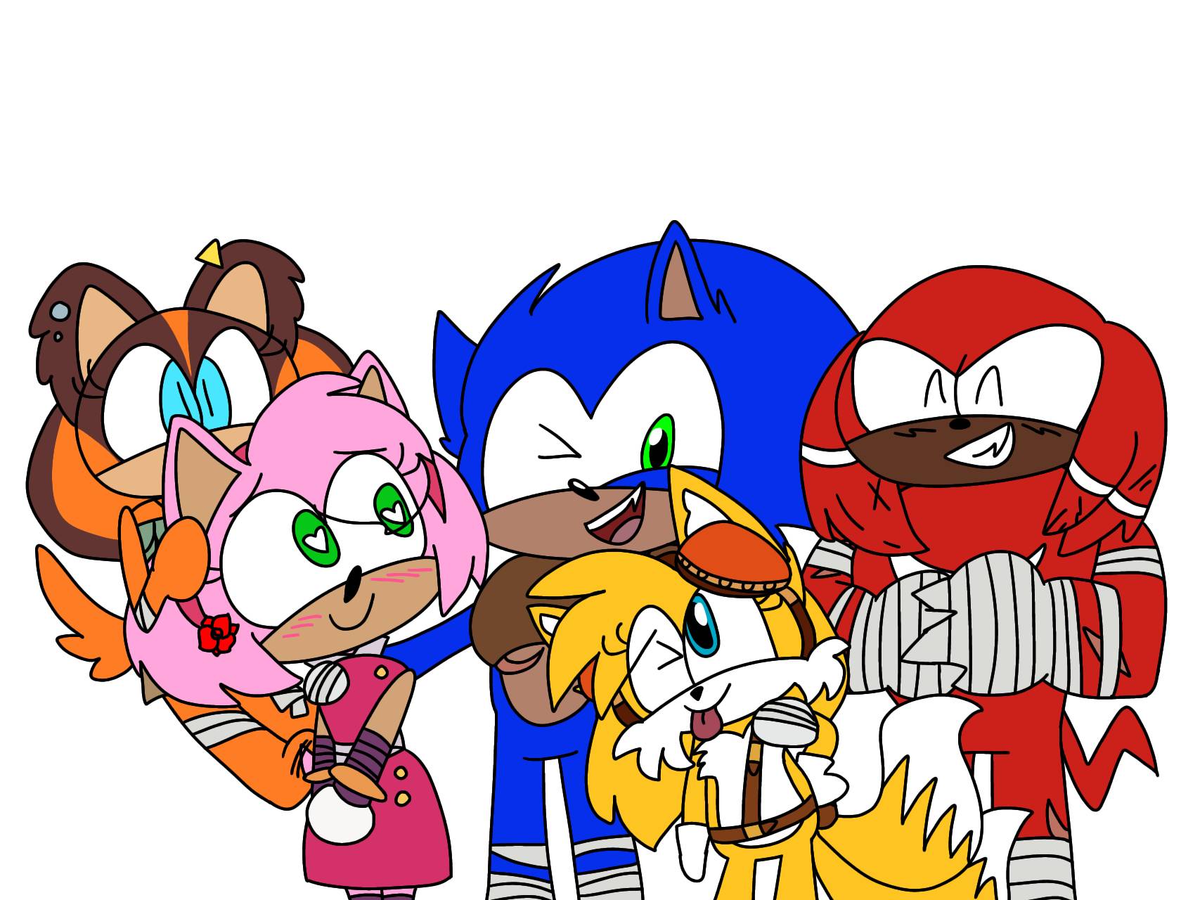 274695 - safe, artist:drawloverlala, amy rose (sonic), knuckles the echidna  (sonic), miles tails prower (sonic), princess sally acorn (sonic), sonic  the hedgehog (sonic), canine, chipmunk, echidna, fox, hedgehog, mammal,  monotreme, red fox