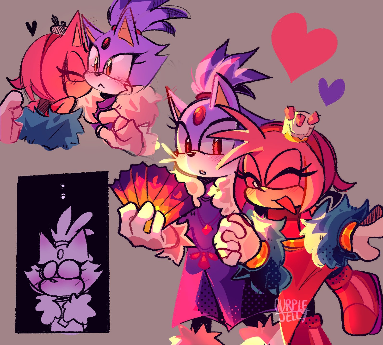 165556 - safe, artist:mobianjelly, amy rose (sonic), blaze the cat